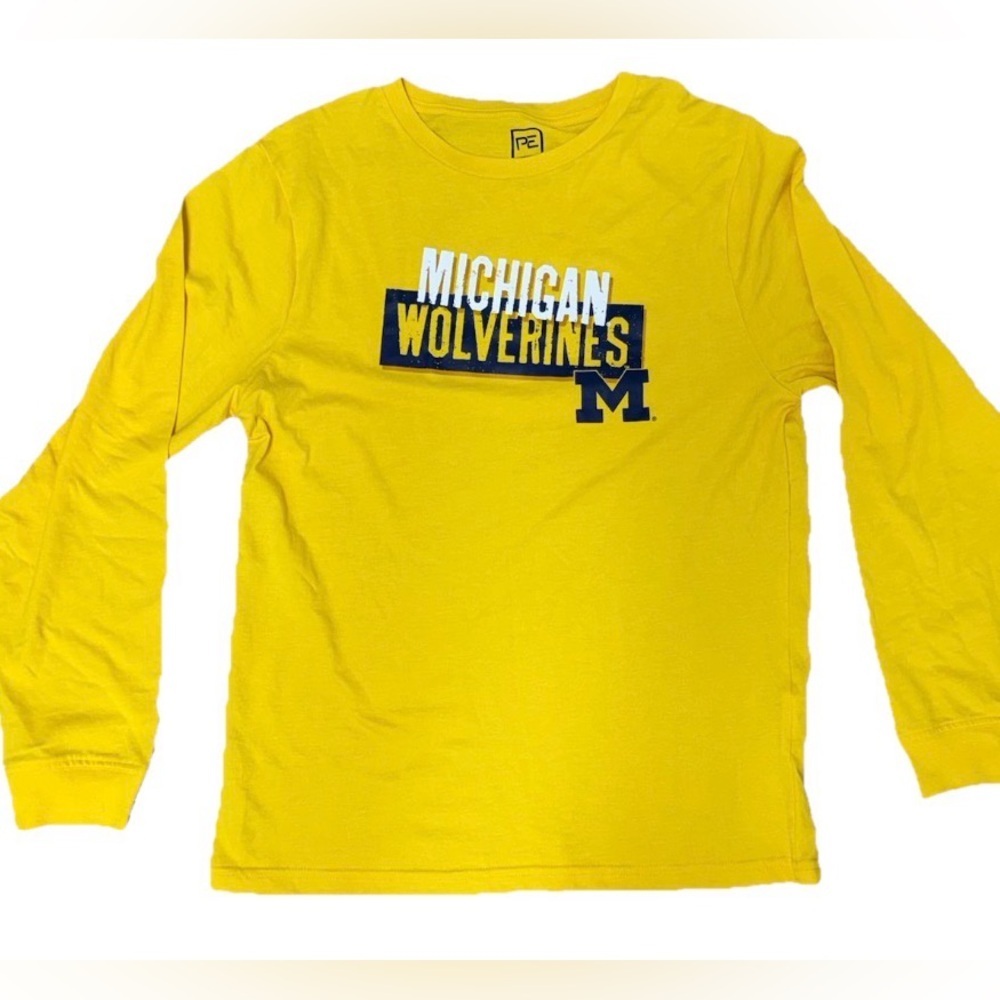 NWT U Of M Michigan Wolverines Long Sleeve T-shirt Youth XL 16/18 Yellow Tee
